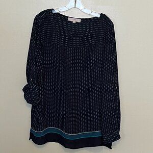 Ann Taylor Loft Scoop Neck Top, Navy, green, and white. Size L
